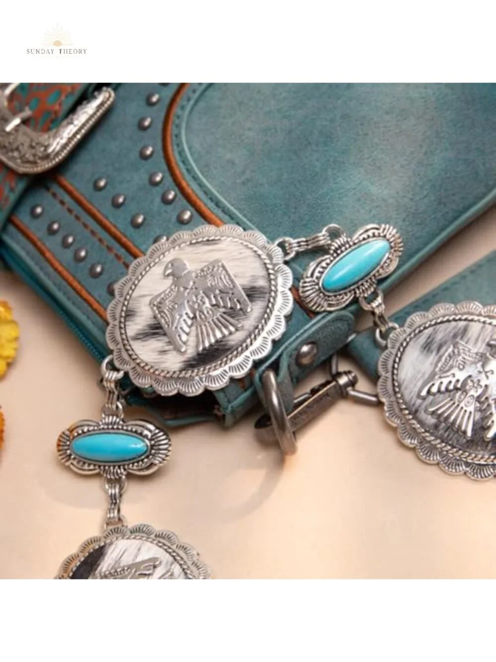 Turquoise Western Concho Chain Belt for Women - Metal Adjustable